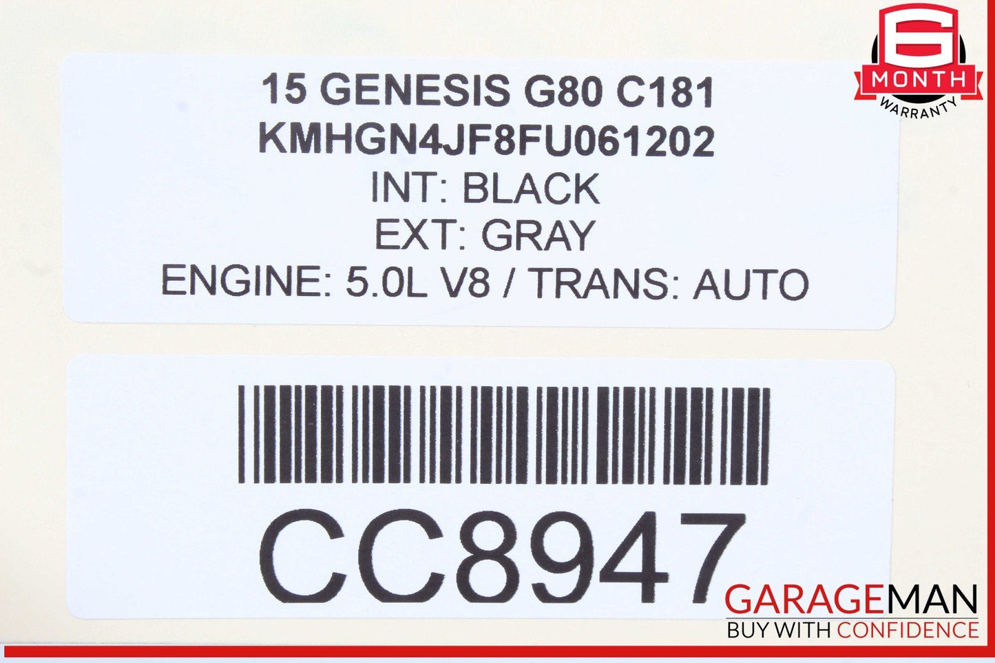 15-20 Genesis G80 Rear Right Passenger Side Exterior Door Shell Frame Panel OEM