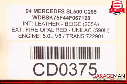 03-08 Mercedes R230 SL500 SL550 Hood Cover Panel Assembly OEM