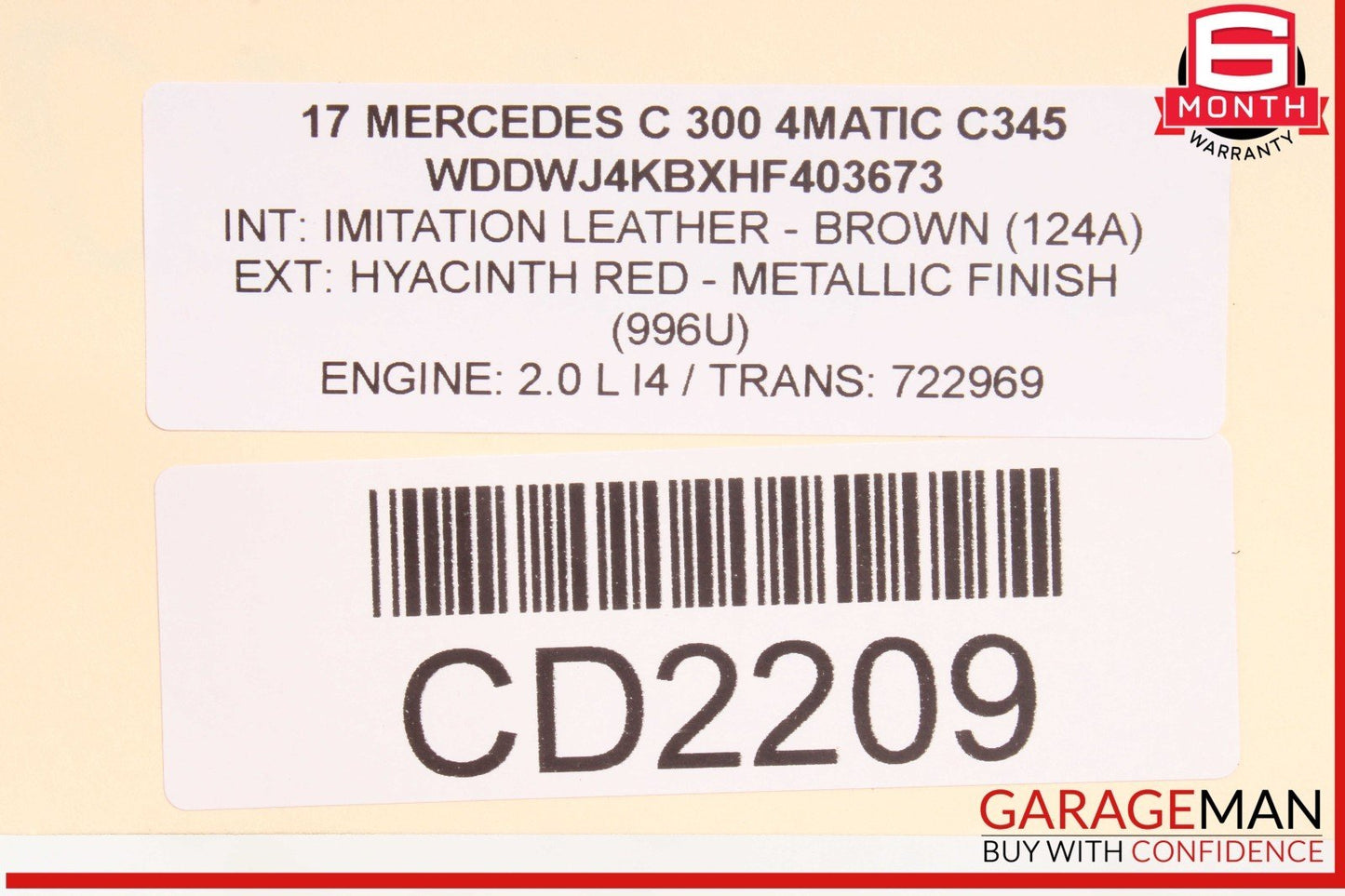 17-22 Mercedes W205 C300 Front Right Passenger Lower Seat Cushion OEM