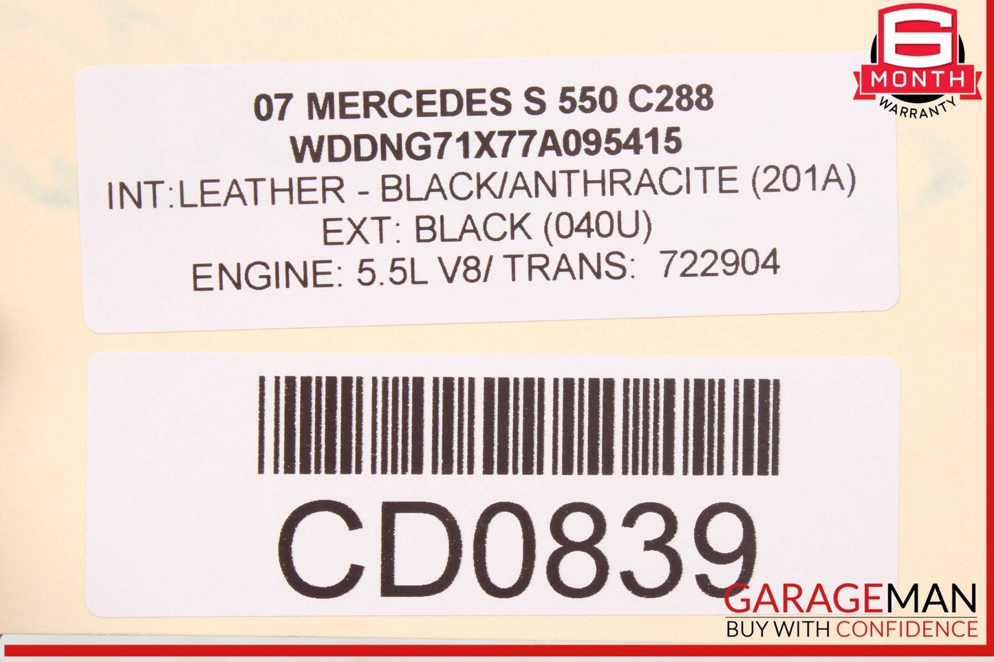 07-09 Mercedes W221 S550 Front Right Side Lower Bottom Seat Cushion Cover OEM