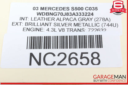 00-06 Mercedes W220 S500 S430 S600 CL500 CL55 AMG Hood Vent Grill Grille OEM