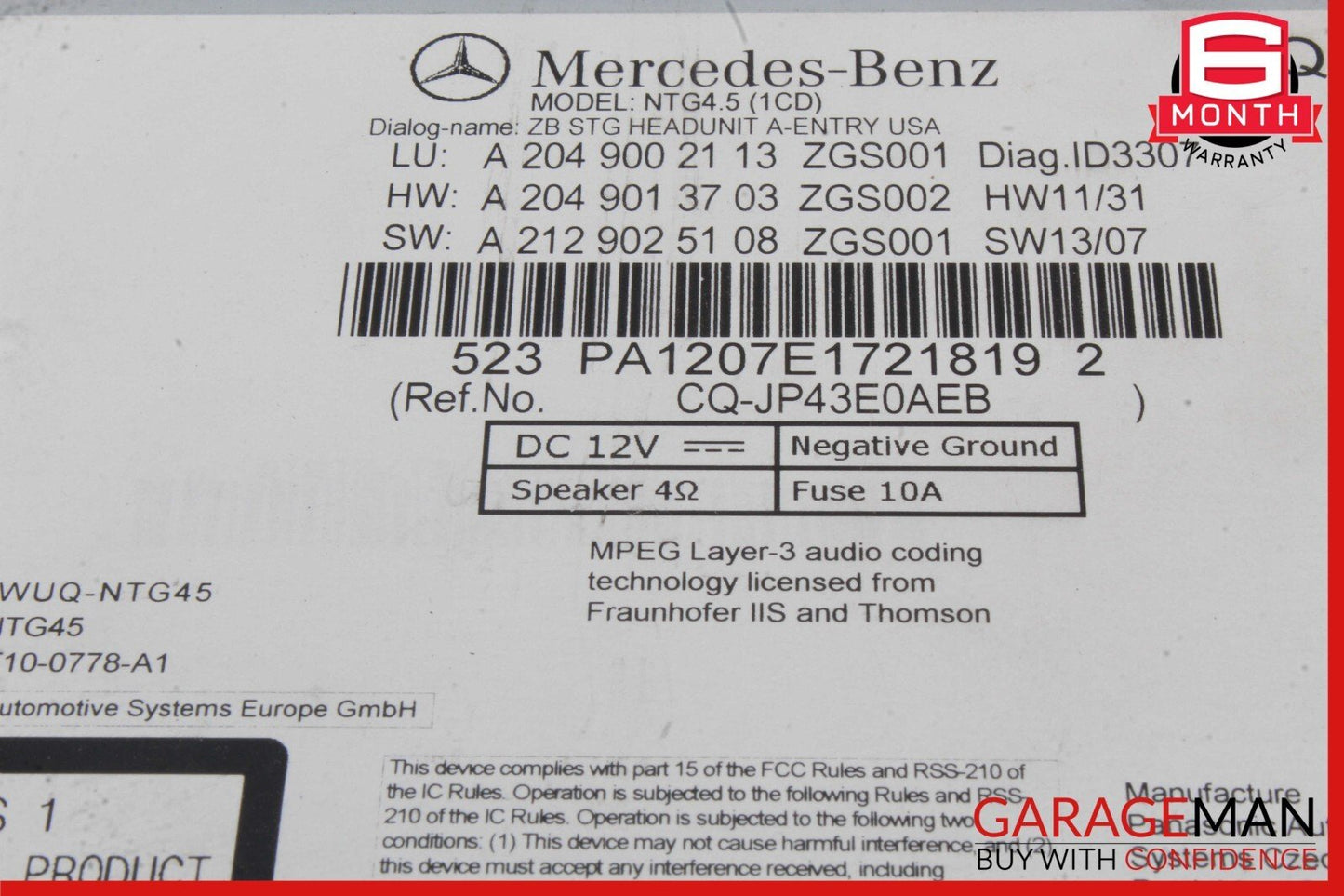 12-14 Mercedes W204 C250 Comand Head Unit Navigation DVD CD Radio Audio Player