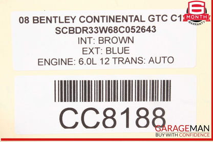03-09 Bentley Continental GT GTC Left Side Door Shell Frame Panel Blue OEM