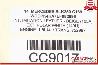 12-16 Mercedes R172 SLK250 SLK300 Front Right Lower Bottom Seat Cushion OEM