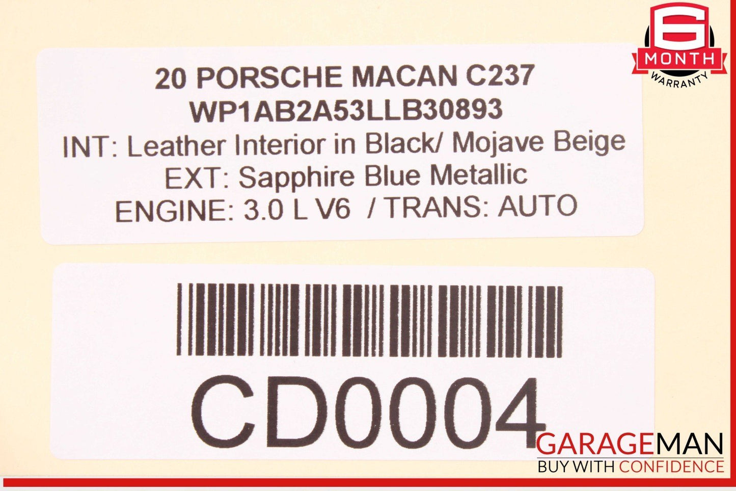 15-25 Porsche Macan 95B Front Right Passenger Side Door Shell Blue OEM