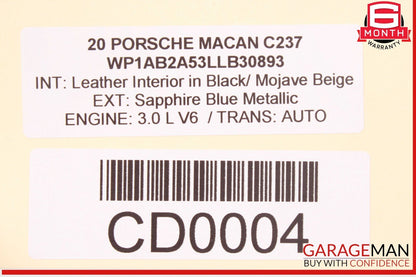 15-25 Porsche Macan 95B Front Right Passenger Side Door Shell Blue OEM