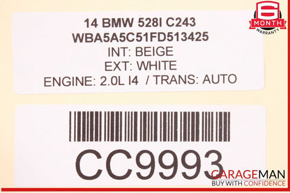 11-16 BMW 528i 535i 550i Rear Left Driver Side Door Shell Panel White OEM