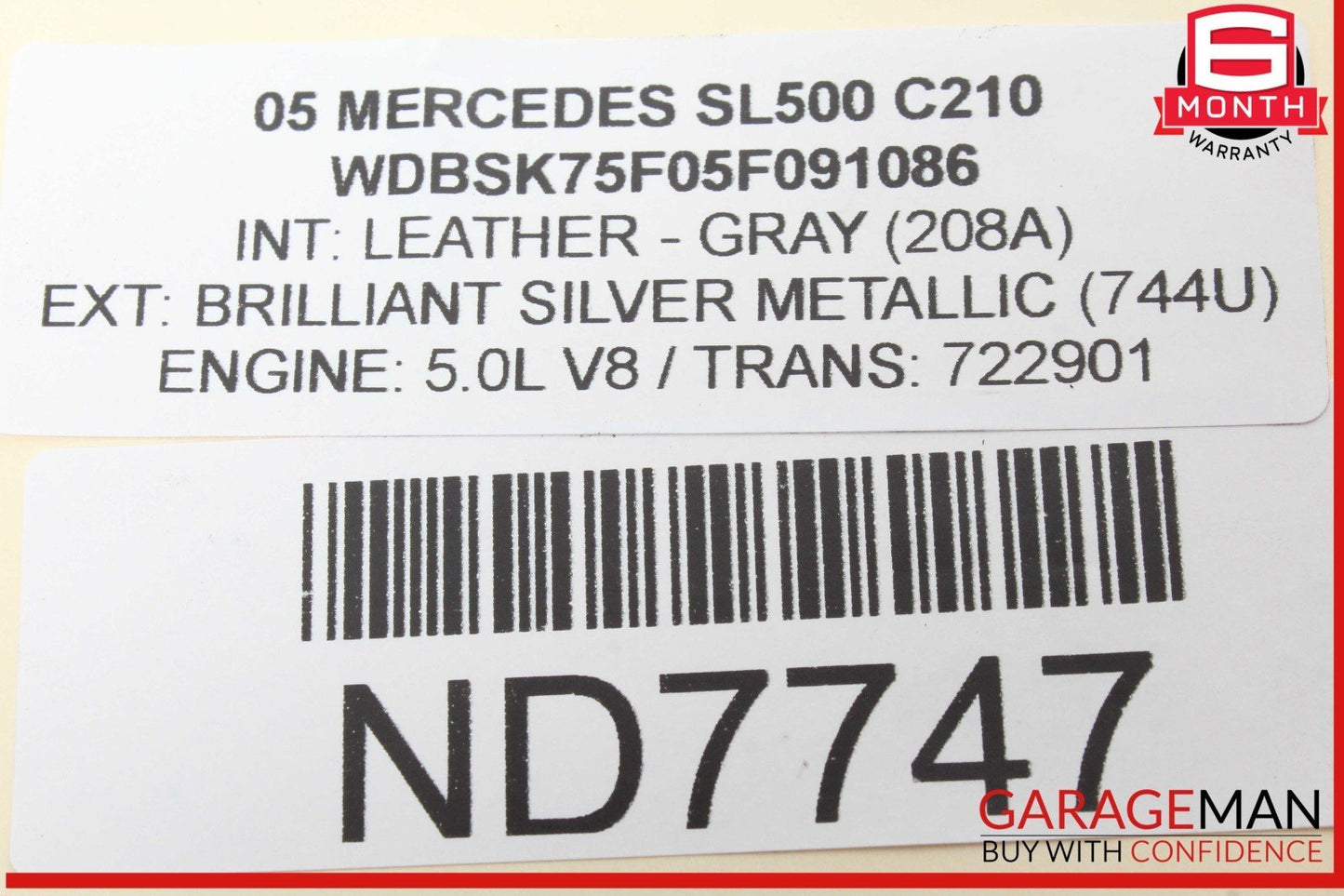03-12 Mercedes R230 SL500 SL55 AMG Upper Radiator Support Frame 2306201931 OEM