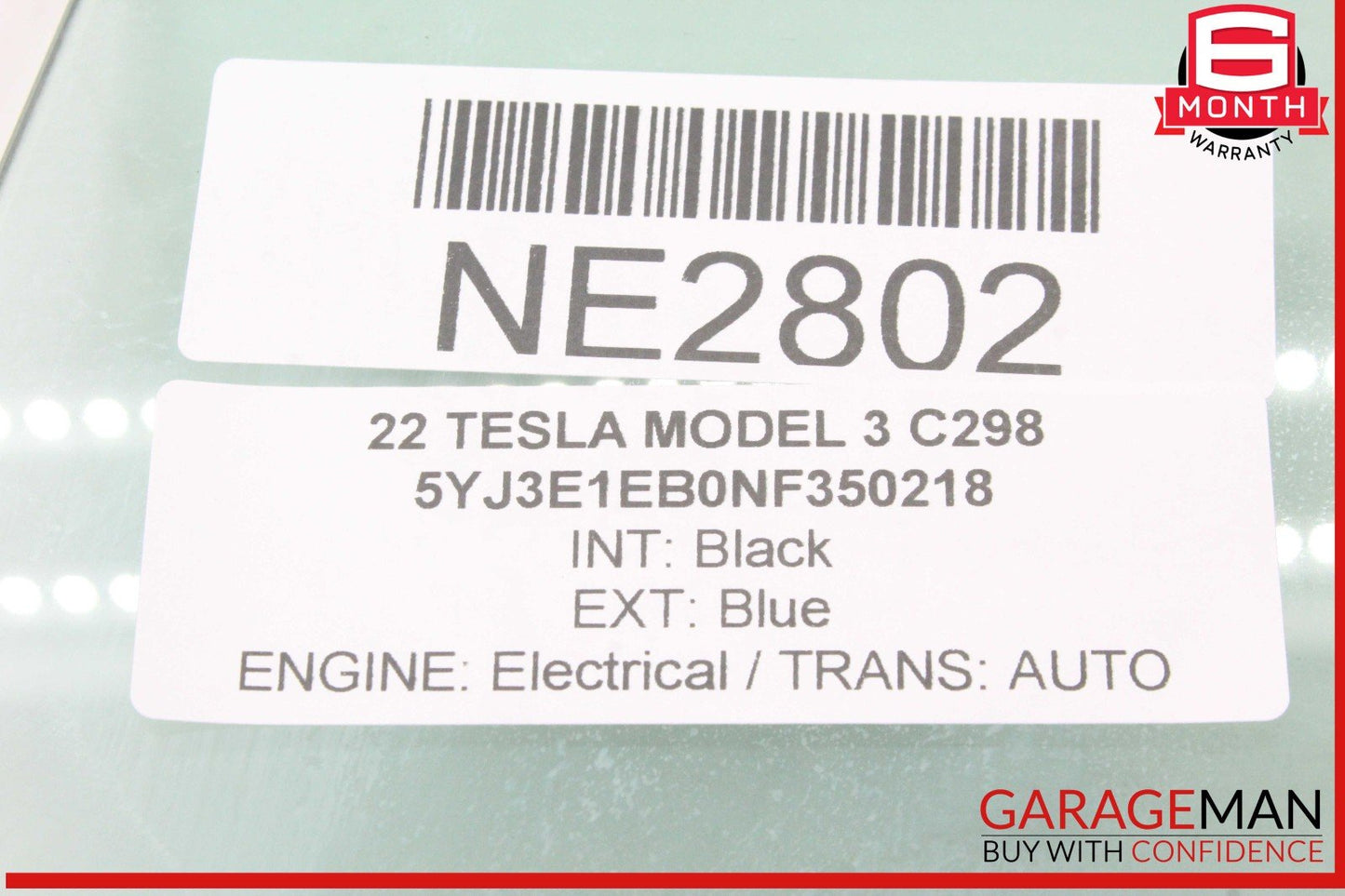 17-23 Tesla Model 3 Rear Left Driver Side Door Window Glass 43R004529 OEM