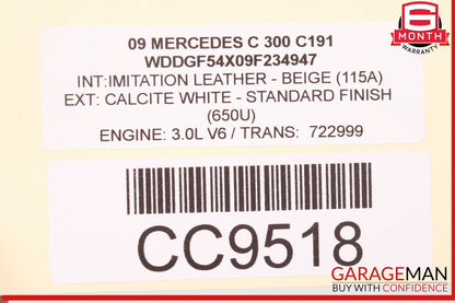 08-14 Mercedes W204 C300 C350 Front Right Side Lower Bottom Seat Cushion OEM