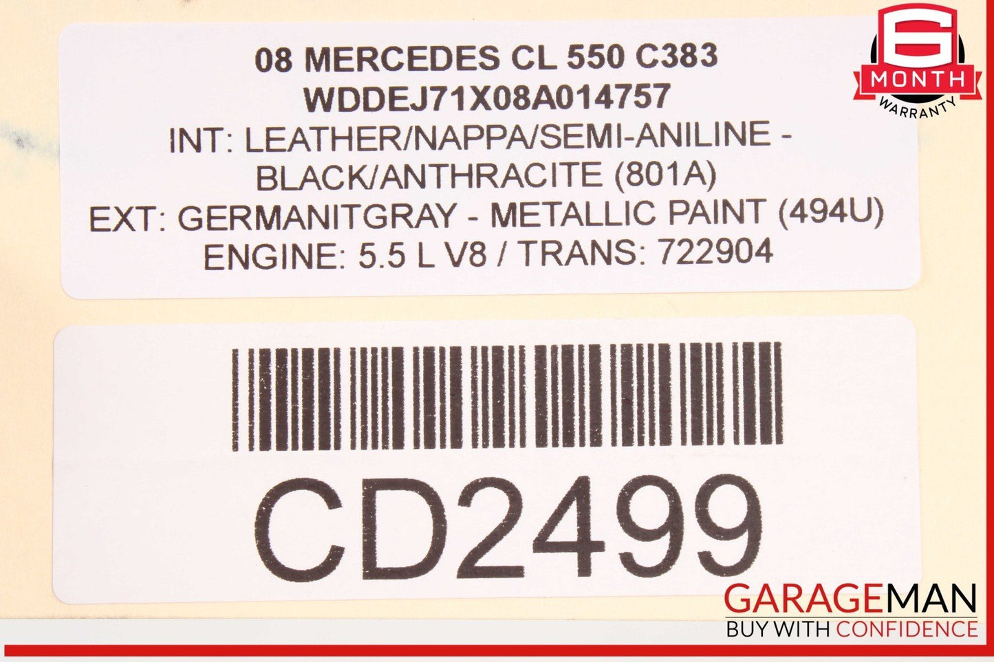 07-14 Mercedes W216 CL550 Rear Left Side Bottom Lower Seat Cushion Black OEM