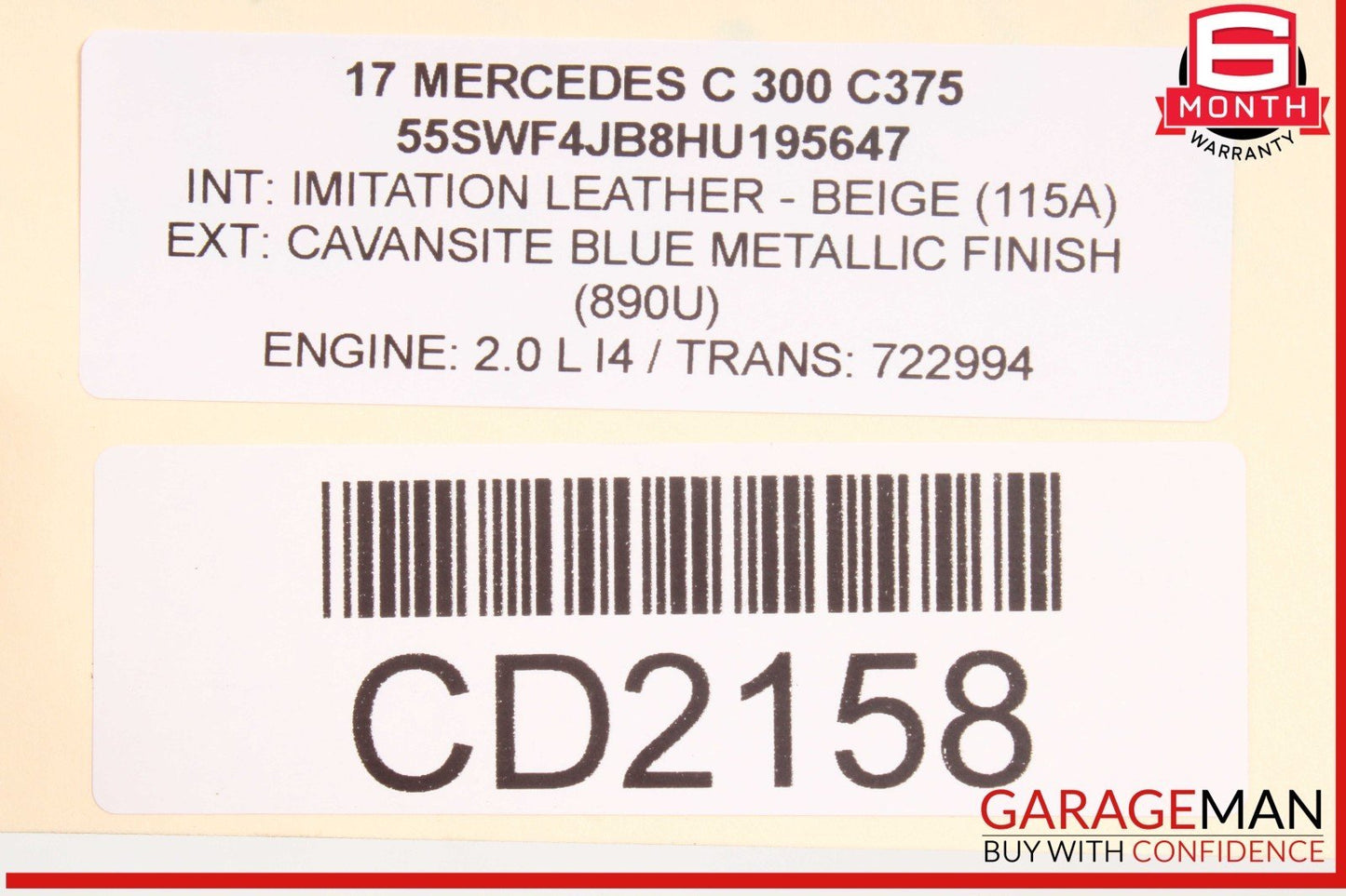 15-18 Mercedes W205 C300 C400 Front Right Side Lower Bottom Seat Cushion OEM