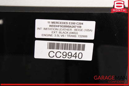 10-16 Mercedes W212 E350 Center Panoramic Pano Sunroof Sun Roof Glass OEM