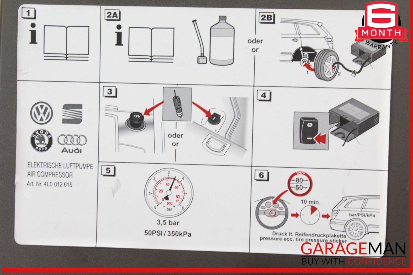 07-24 Audi Q5 Q7 Emergency Roadside Flat Tire Air Compressor Pump Assembly OEM