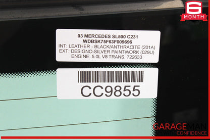 03-12 Mercedes R230 SL500 SL550 Rear Back Windshield Window Glass Panel Clear