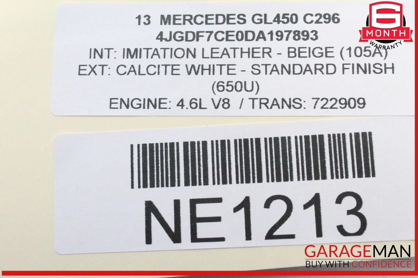 13-16 Mercedes X166 GL450 GL550 Rear Right Side Inner Tail Light Lamp OEM