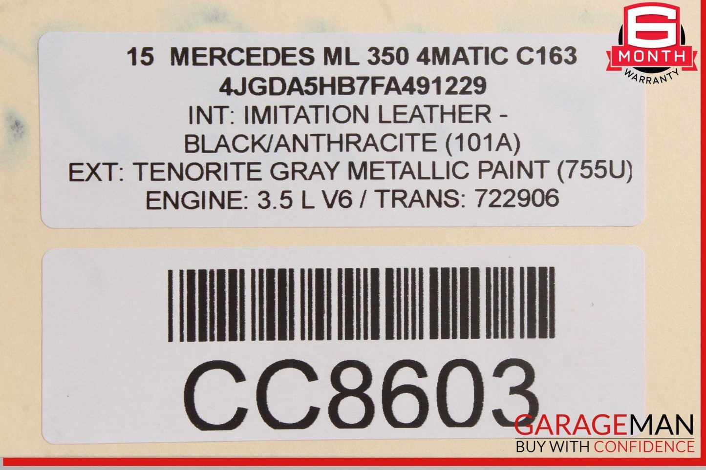 12-19 Mercedes W166 ML350 GLE550 Rear Left Driver Side Door Shell OEM