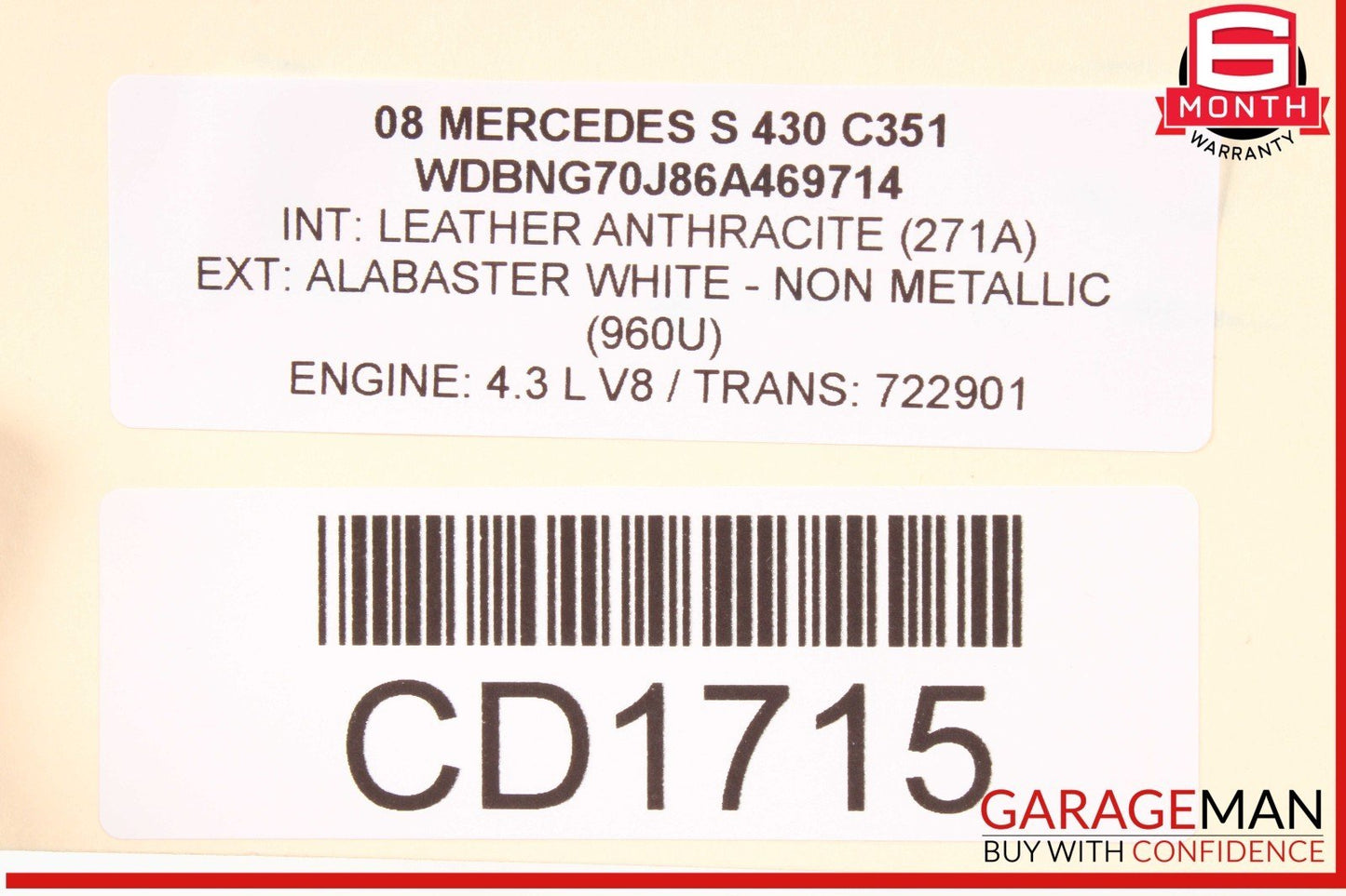 03-06 Mercedes W220 S430 Front Right Passenger Bottom Lower Seat Cushion OEM