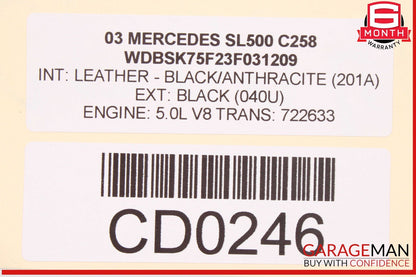 03-12 Mercedes R230 SL500 SL600 Pano Panoramic Roof Top Glass OEM