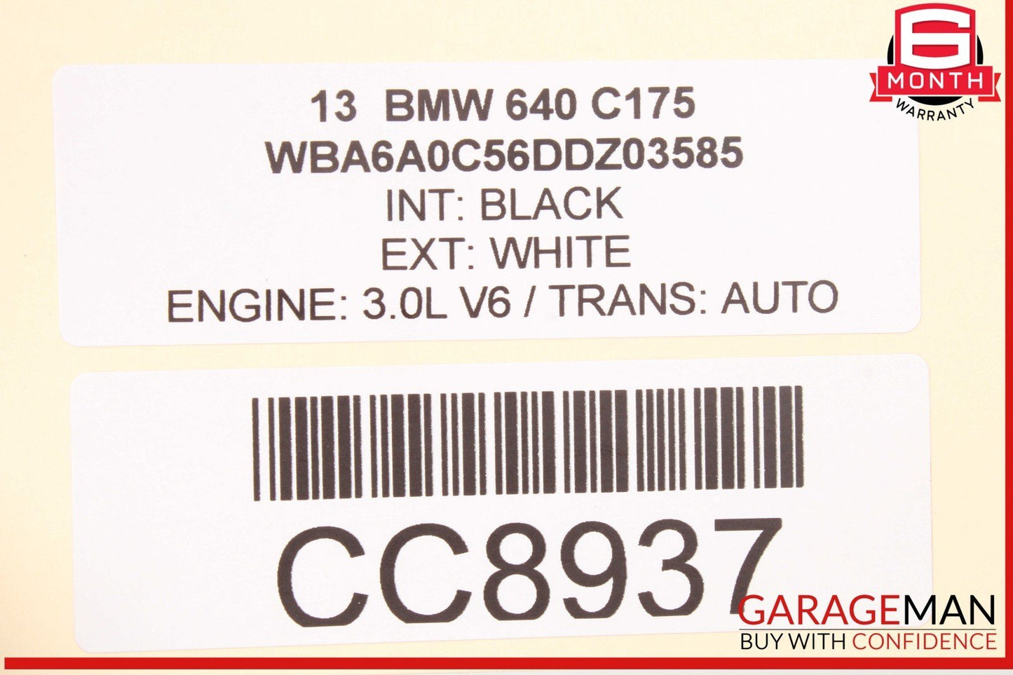 12-18 BMW 640i 650i F06 Trunk Lid Panel Assembly White OEM