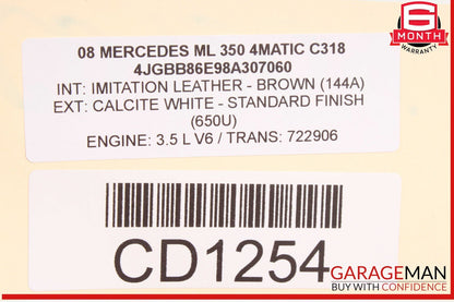 06-10 Mercedes W164 ML350 ML500 Front Right Top Upper Seat Cushion OEM