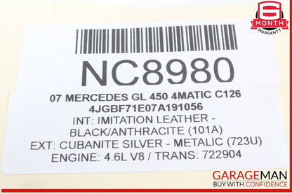 07-09 Mercedes X164 GL450 4MATIC Rear Left Side Tail Light Lamp 1648200564 OEM