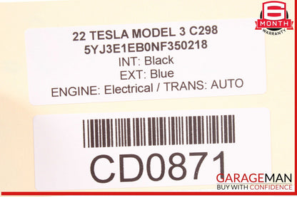 17-23 Tesla Model 3 Front Right Passenger Side Door Shell Panel OEM