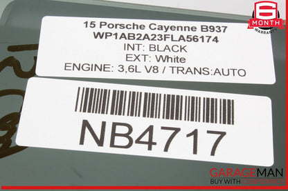 11-18 Porsche Cayenne 958 Rear Left Driver Side Door Window Glass OEM