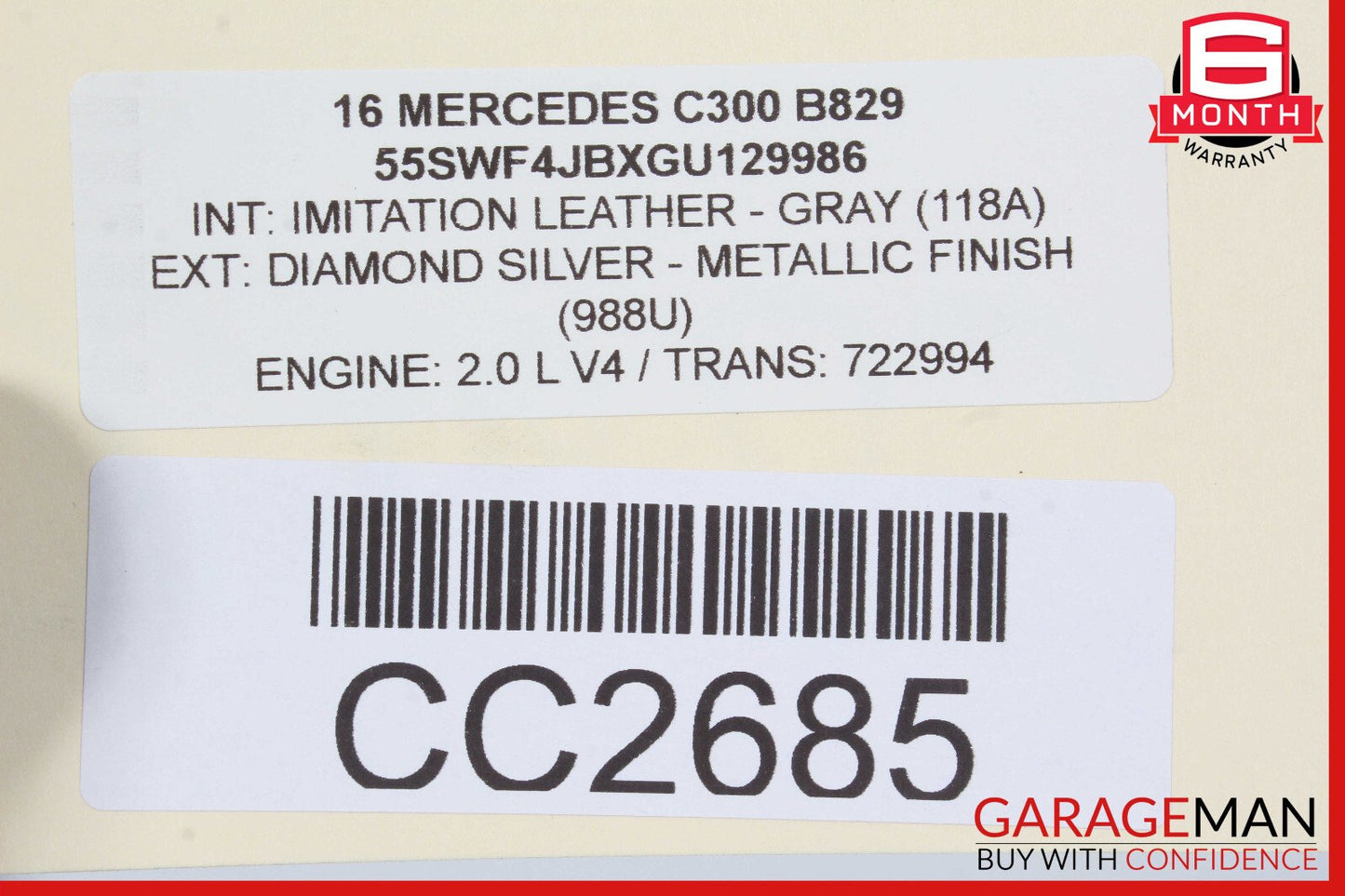 15-21 Mercedes W205 C300 Sedan Rear Left Side Exterior Door Shell Silver OEM