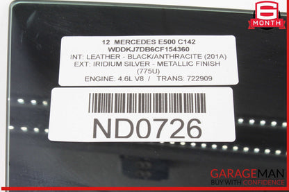 11-17 Mercedes W207 E500 E550 Convertible Door Window Glass Front Right Side OEM