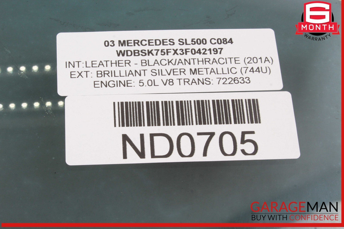 03-12 Mercedes R230 SL500 SL55 AMG Front Left Driver Side Door Window Glass OEM