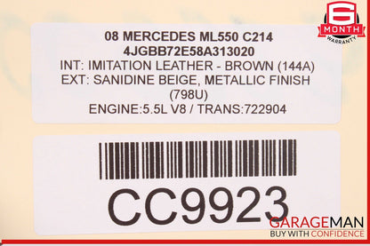 06-10 Mercedes W164 ML550 ML350 Front Right Lower Bottom Seat Cushion OEM