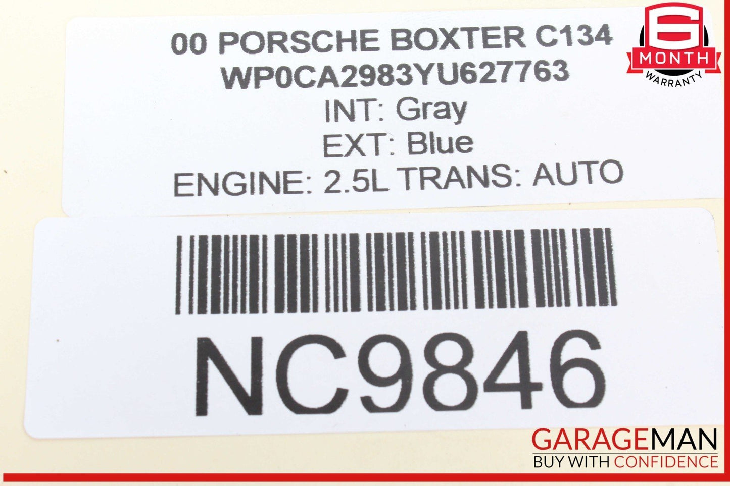 00-02 Porsche Boxster 986 Left Driver Side Engine Motor Cylinder Block OEM