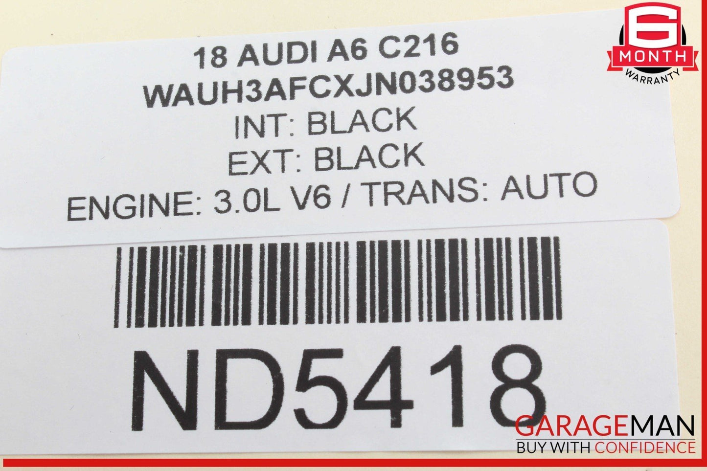 16-18 Audi A6 Rear Left Driver Side Inner Tail Light LED Lamp 4G9945567B OEM