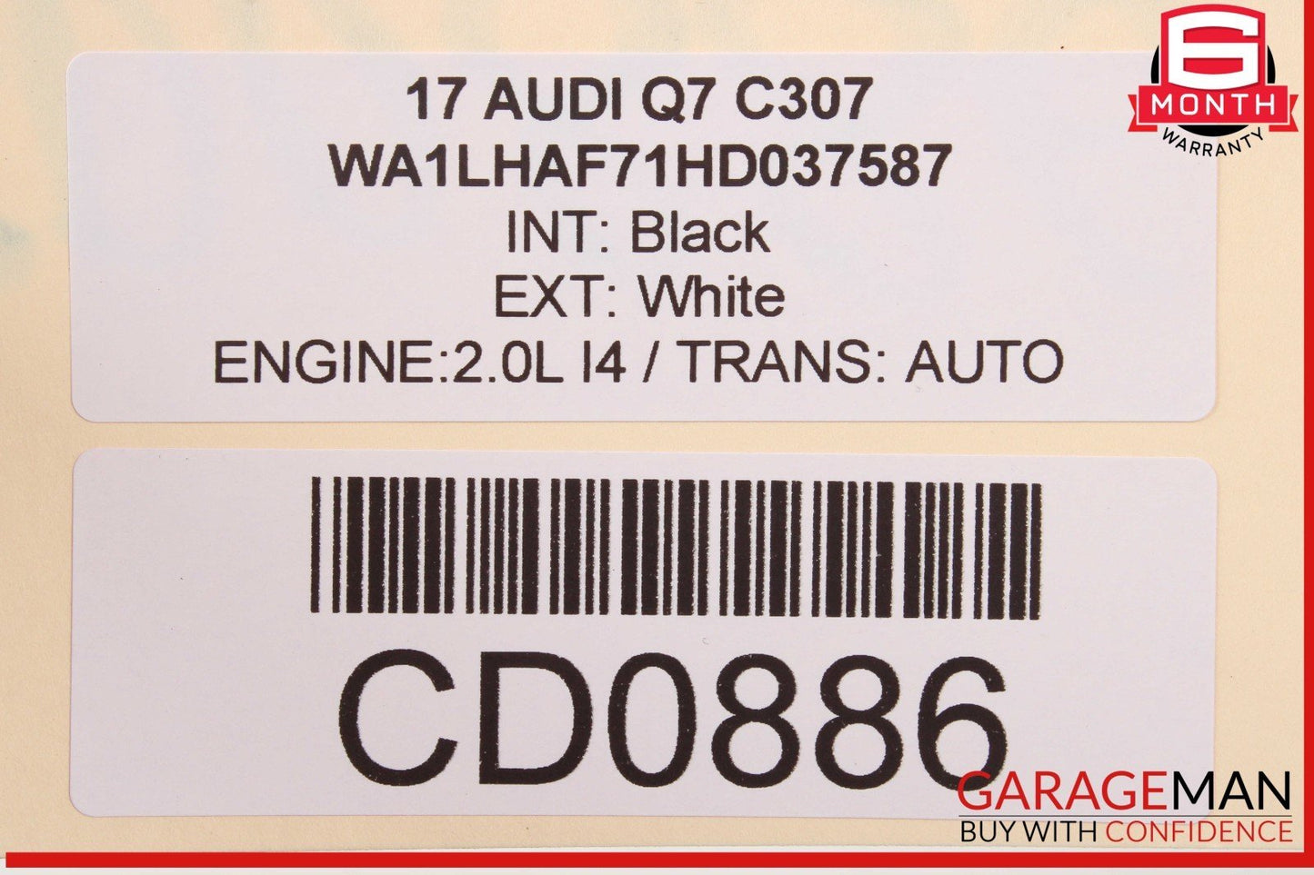 17-19 Audi Q7 Front Right Passenger Side Door Shell White OEM