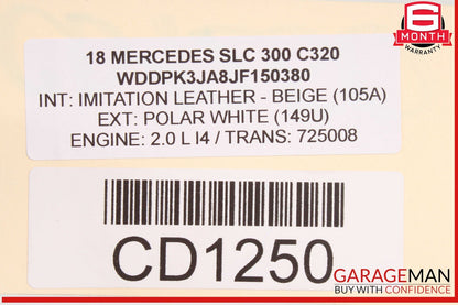 17-20 Mercedes R172 SLC300 SLC180 Left Driver Side Interior Door Panel OEM