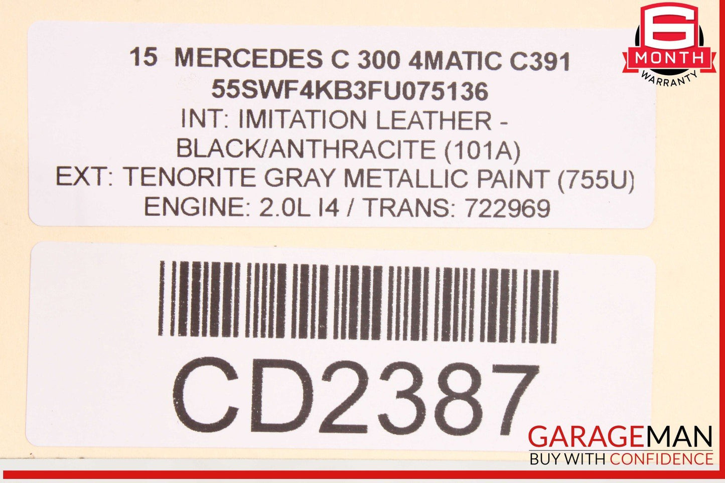15-20 Mercedes X253 GLC300 C300 E300 M274 2.0L Engine Motor Block Assembly OEM