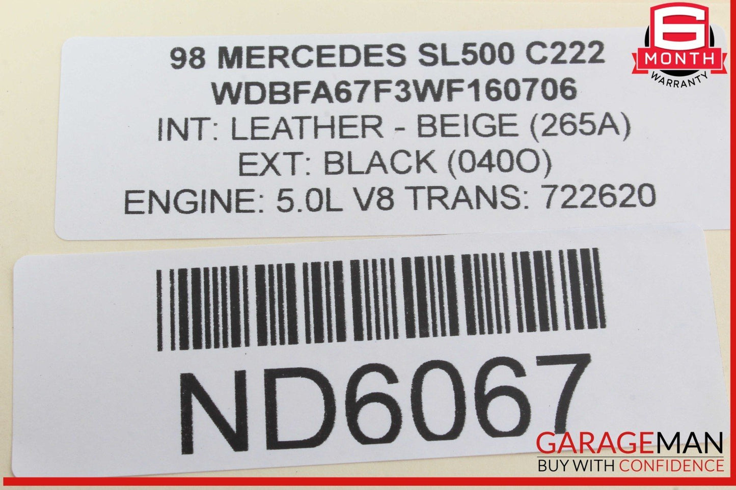 96-98 Mercedes R129 SL500 SL320 Driver Steering Wheel Airbag Air Bag SRS OEM