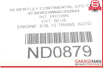 03-12 Bentley Continental GTC Coolant Breather Pipe Line 3W0122444G OEM