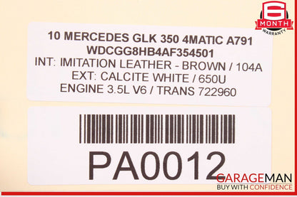 10-12 Mercedes X204 GLK350 3.5L M272 Engine Motor Block Assembly 272.971 OEM