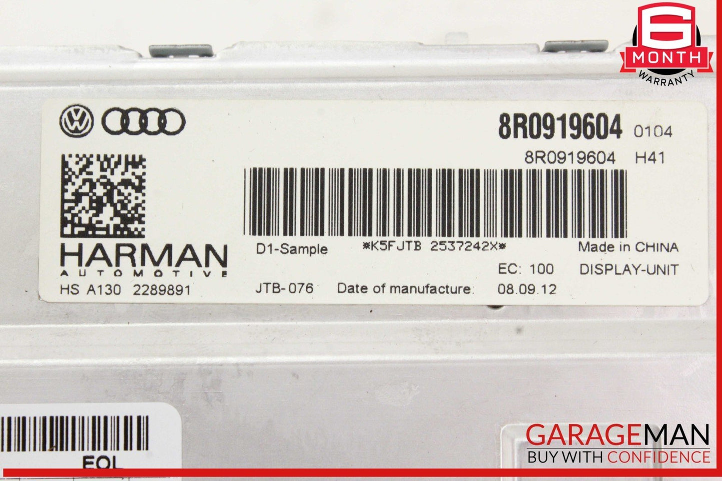 09-16 Audi Q5 Front Center Dash Display Screen Monitor 8R0919604