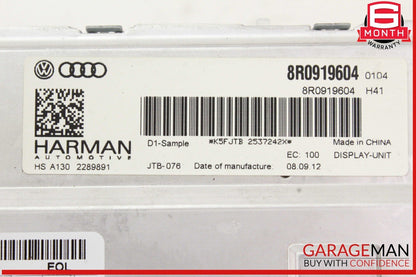 09-16 Audi Q5 Front Center Dash Display Screen Monitor 8R0919604