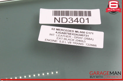 98-05 Mercedes W163 ML500 Front Left Driver Side Window Glass OEM