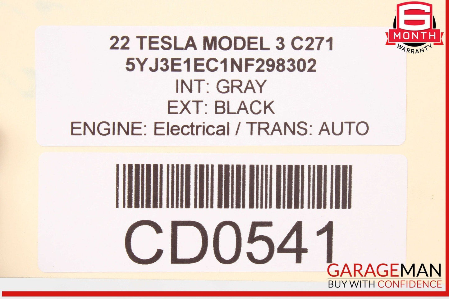 17-23 Tesla Model 3 Rear Left Driver Side Door Shell Panel OEM