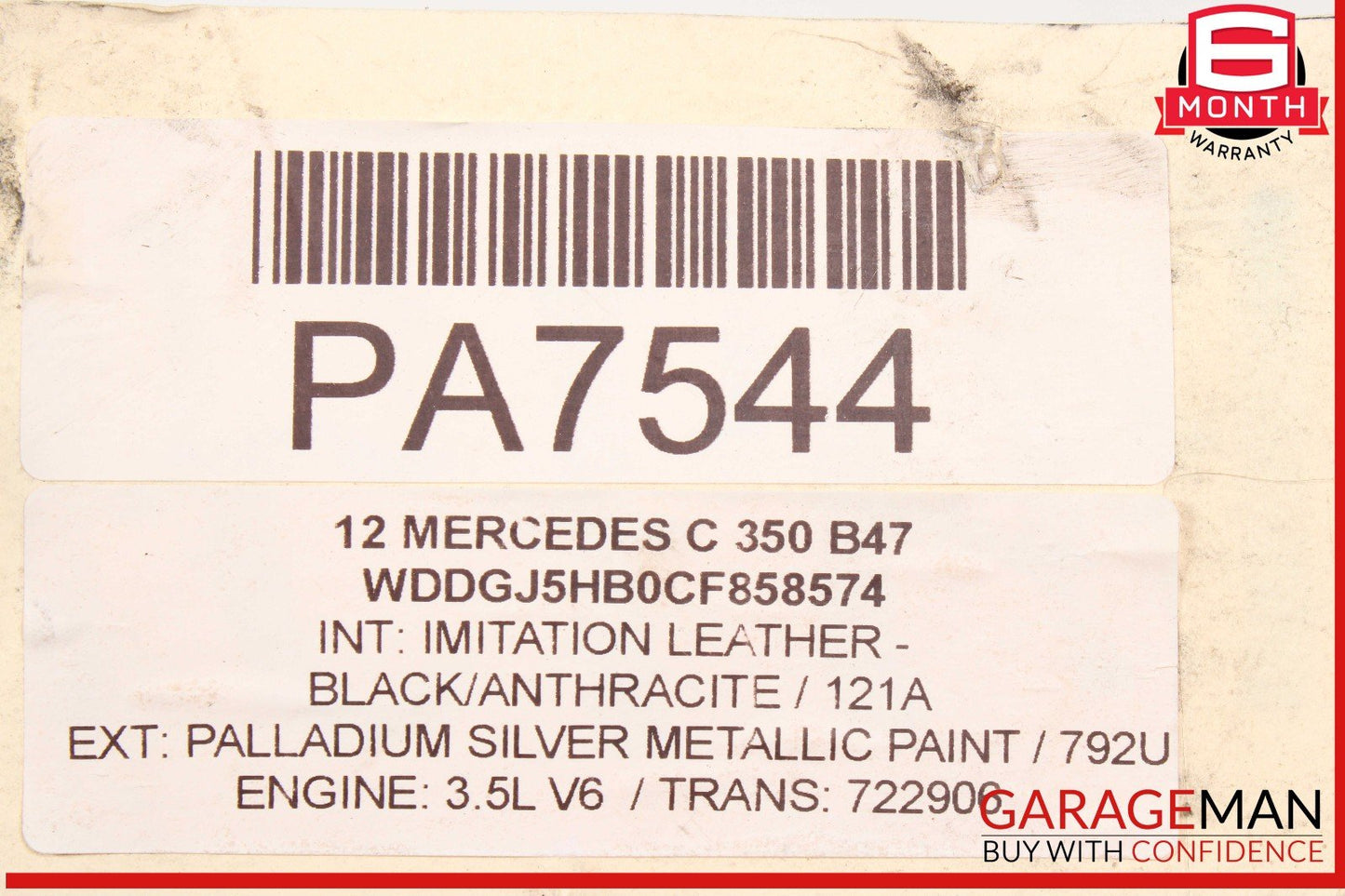 12-16 Mercedes W204 C350 3.5L V6 RWD Engine Motor Block Assembly OEM