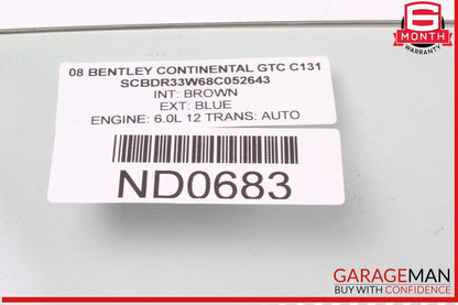 07-18 Bentley Continental GTC Front Right Passenger Side Door Window Glass OEM