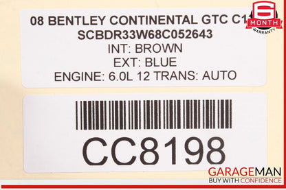 07-11 Bentley Continental GTC Rear Right Side Interior Door Panel Brown OEM