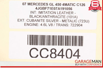 07-12 Mercedes X164 GL450 Front Right Side Bottom Lower Seat Cushion Cover Assy