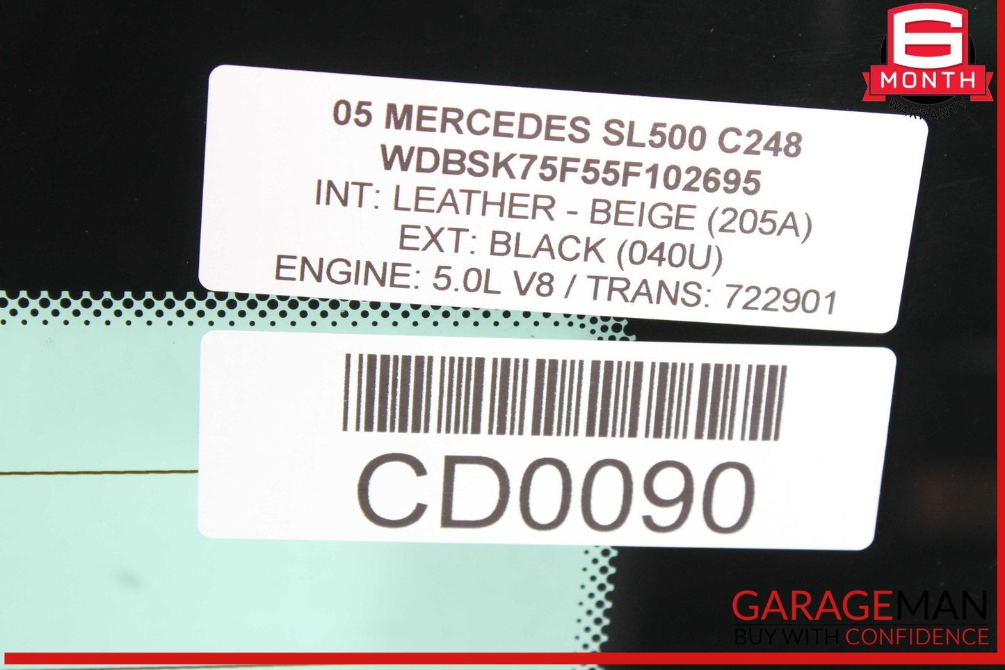 03-12 Mercedes R230 SL500 SL55 AMG Rear Back Windshield Glass Clear OEM