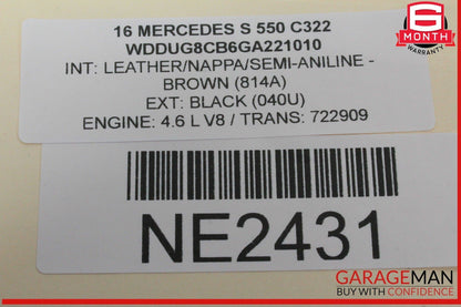 14-17 Mercedes W222 S550 Front Left and Right Side Head Rest Headrest Brown OEM
